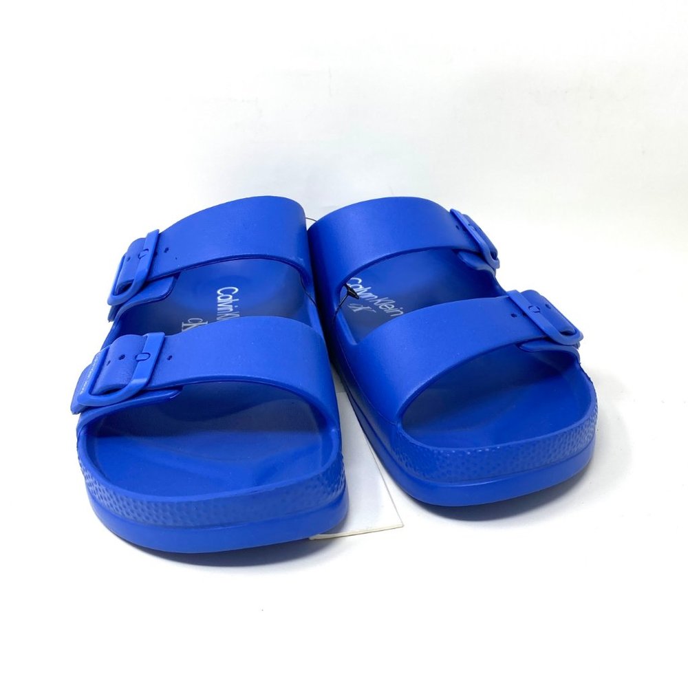 Calvin Klein Men’s Size 8 CMZION-Z ZION2 BAND SLIDE Monogram Slip On Sandal Blue - Picture 5 of 9